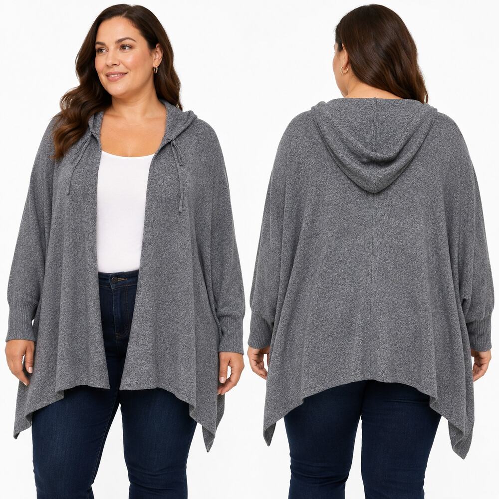 Lane Bryant Women's Gray Hooded Bat Wing Open Front Shawl